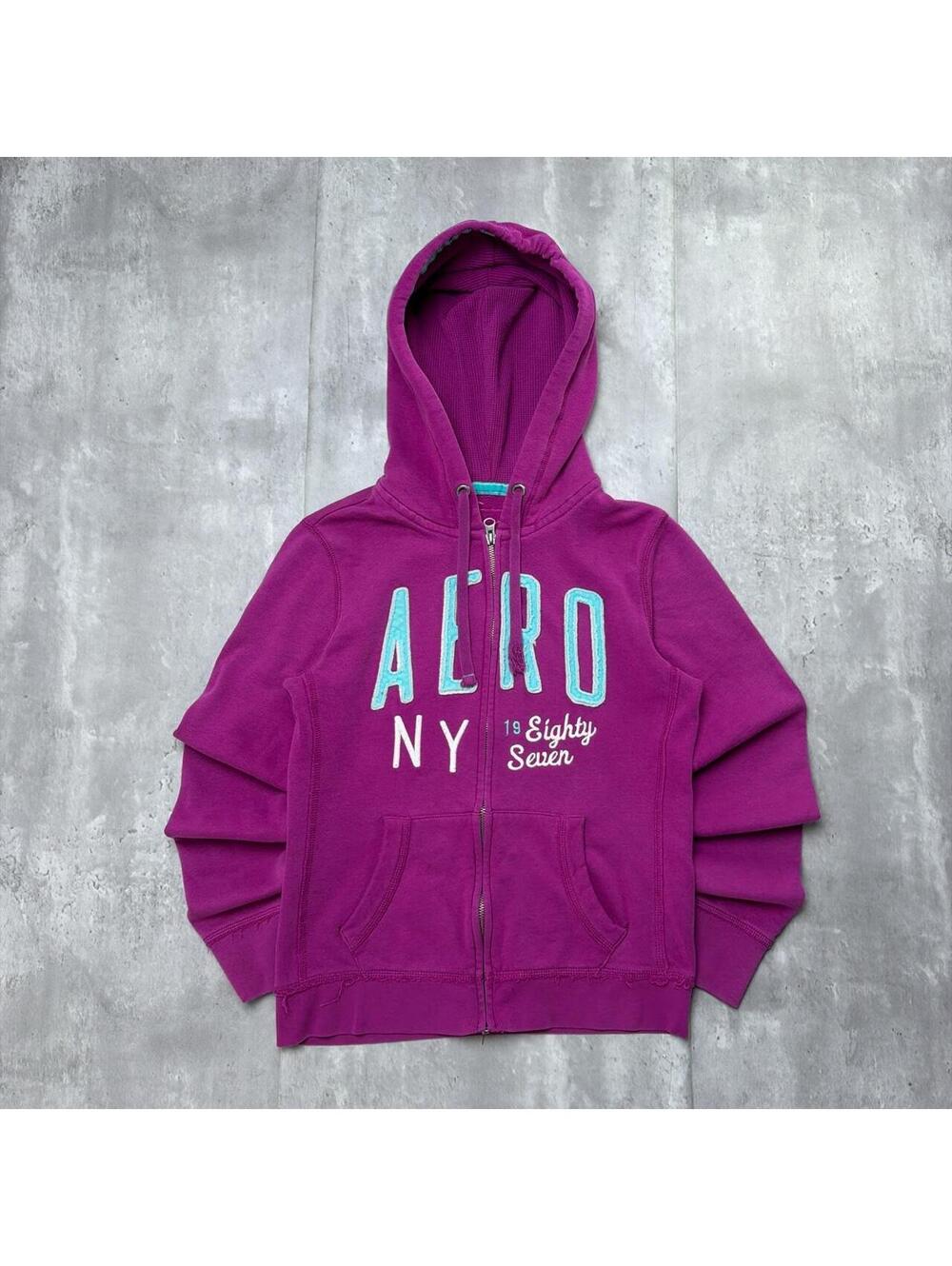 Y2K Purple Aeropostale Grunge Skater Thermal Zip Up Hoodie